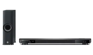 The YSP-2500 is a two piece speaker system made up of a center speaker unit and a wireless subwoofer.