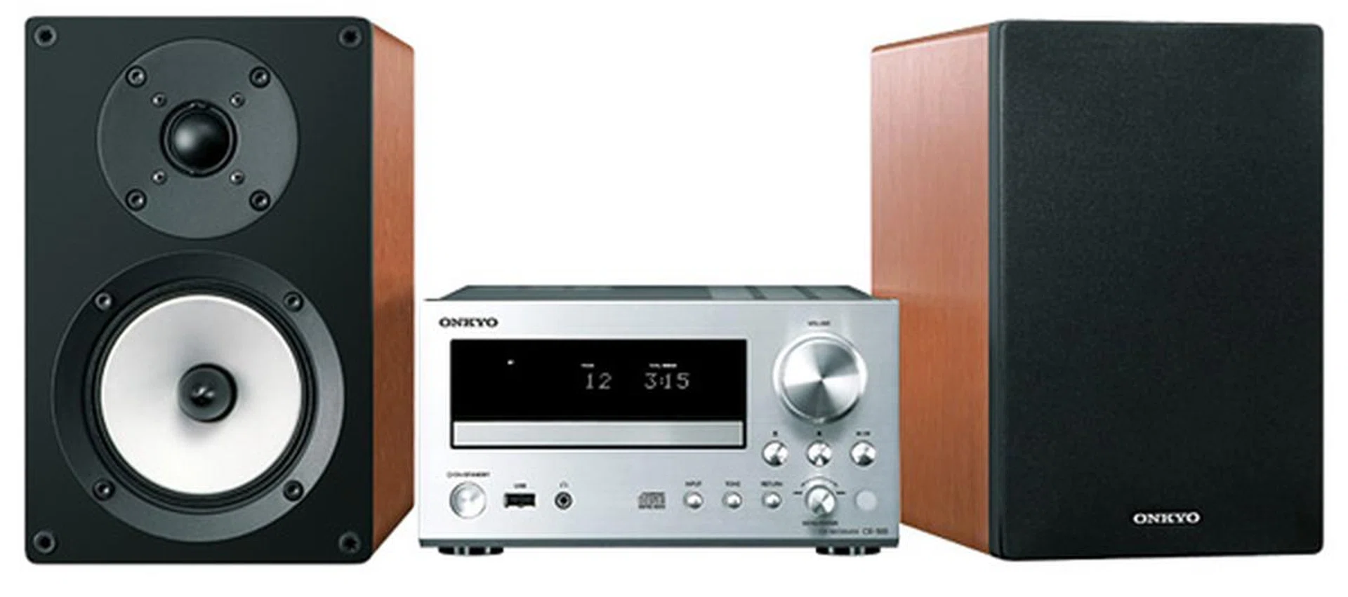 The Onkyo CS-555 is similar to the CS-N755 except for the fact that it lacks internet connectivity options. Here it can be seen in its Silver Wood finish.