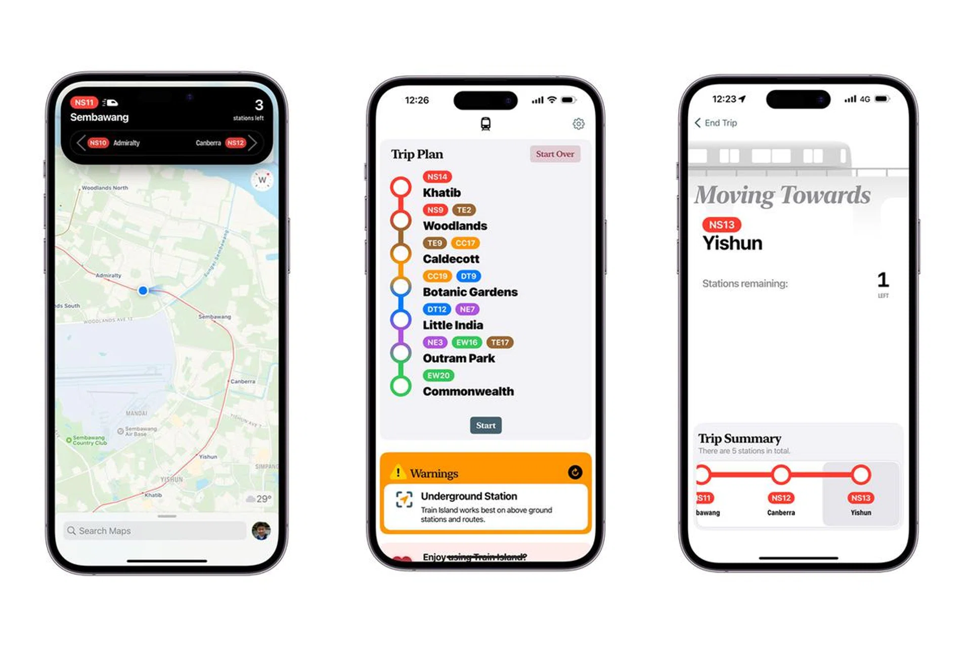 Train Island is an iOS app designed to inform MRT passengers of their current station and the number of stations remaining until their destination. IMAGE: APPLE