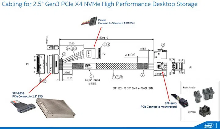 This is the cable that Intel will bundle with the 2.5-inch form factor SSD 750 series drive.