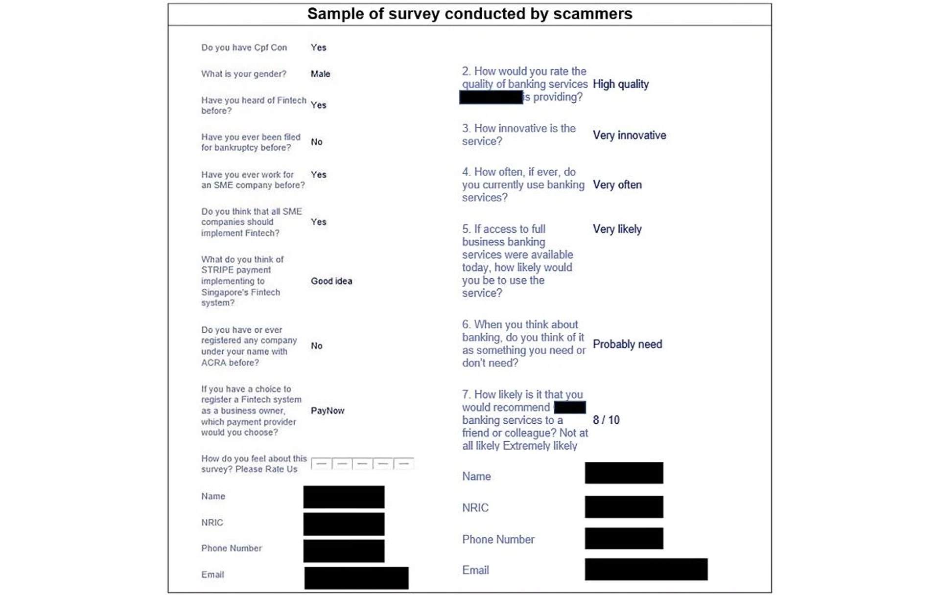 Redirection to a scam survey site. Image source: Singapore Police Force. 