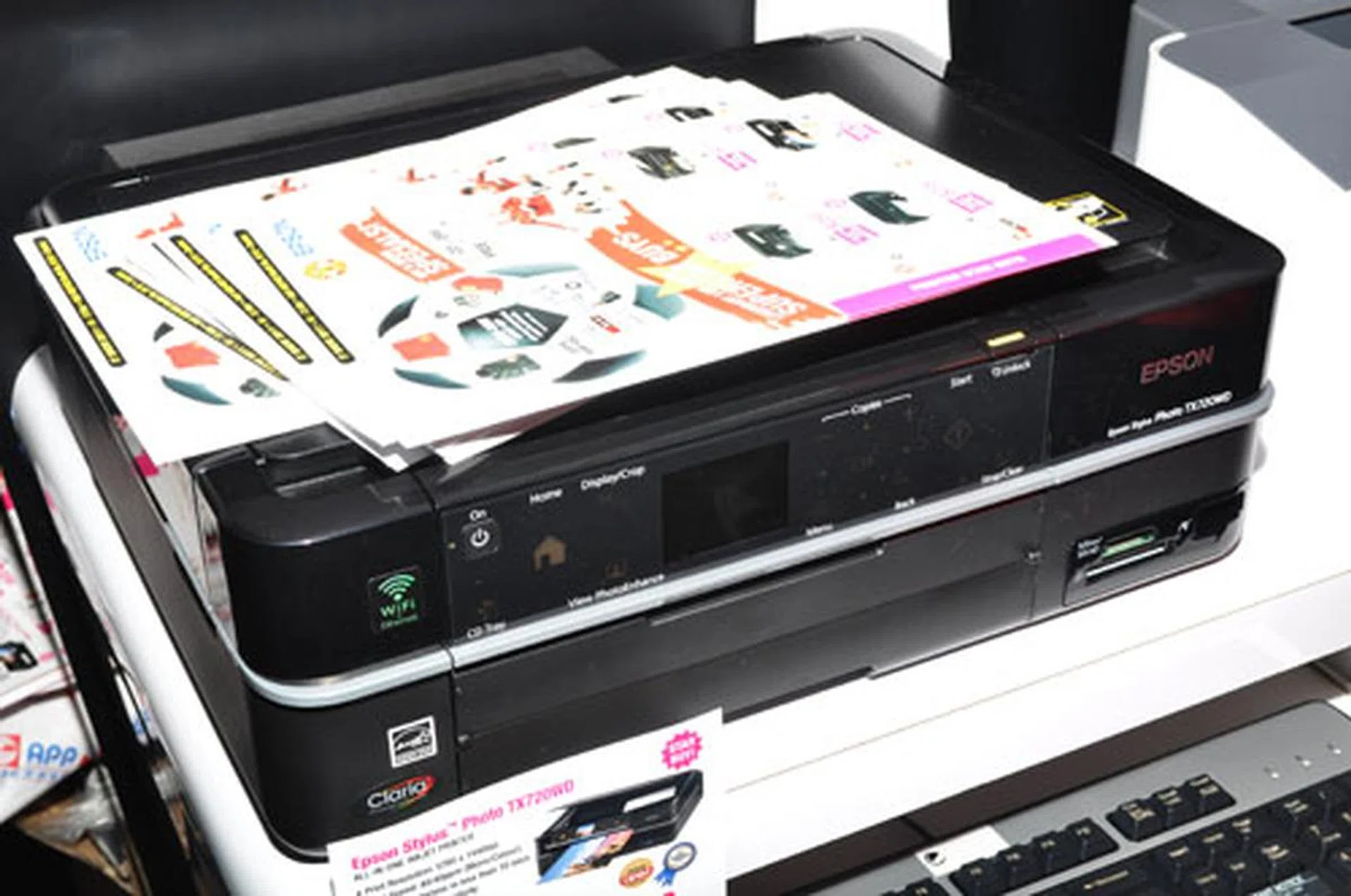 The Epson Stylus Photo TX720WD is an AIO inkjet printer with wi-fi, memory-card slots, double-sided printing and it does a quick 4R borderless photo in less than 10 seconds. Check it out for $328 (U.P. $398).