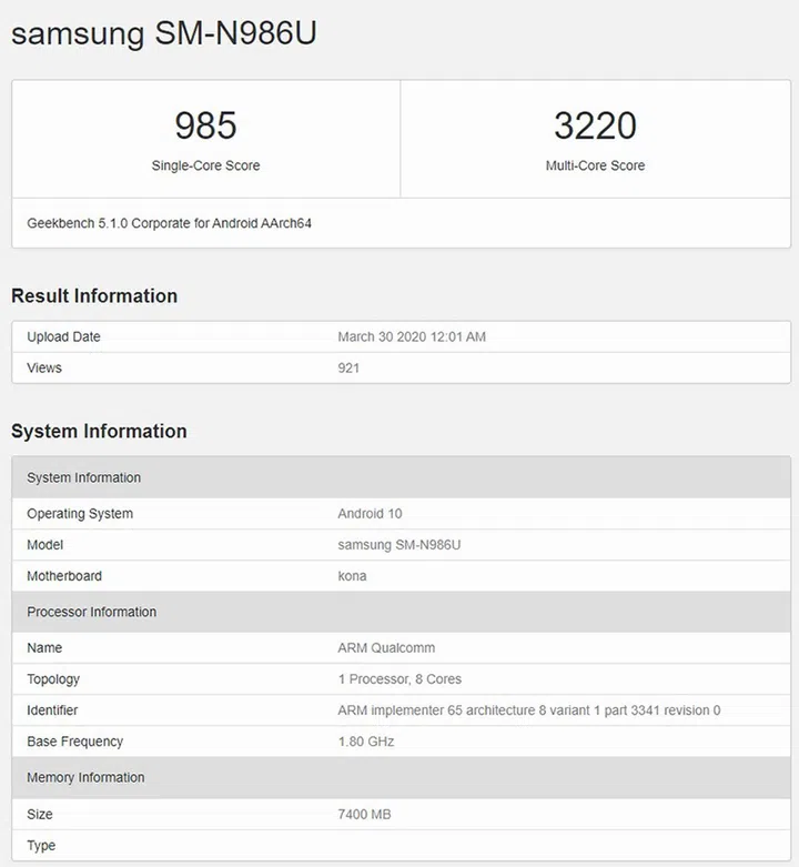 Screencap from Geekbench site (source below).
