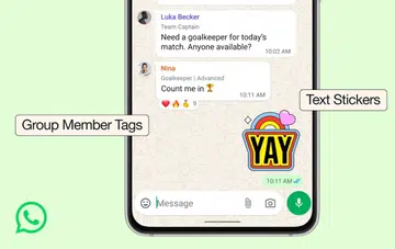 WhatsApp group chats support member tags, text stickers and event reminders.