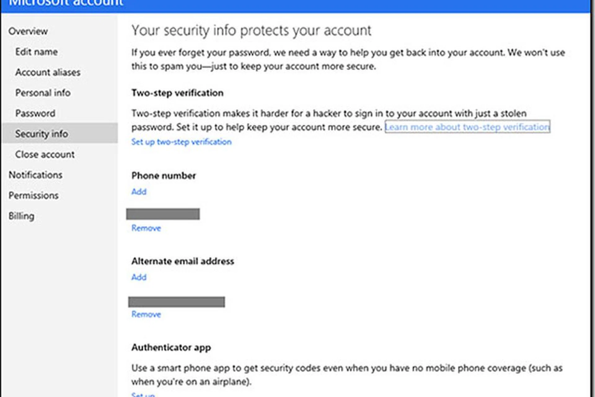 Two-factor authentication comes to Microsoft account. (Image source: Microsoft.)