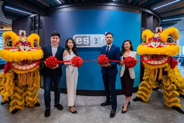 Harvey Niu, Manager of IT Infrastructure and Systems - APAC; Pamela Ong, Sales Director – APAC; Parvinder Walia, President for APJ; Jane Ng, Marketing Director – APAC, from ESET, opening the new ESET APAC Cybersecurity of Excellence. Image source: ESET.

