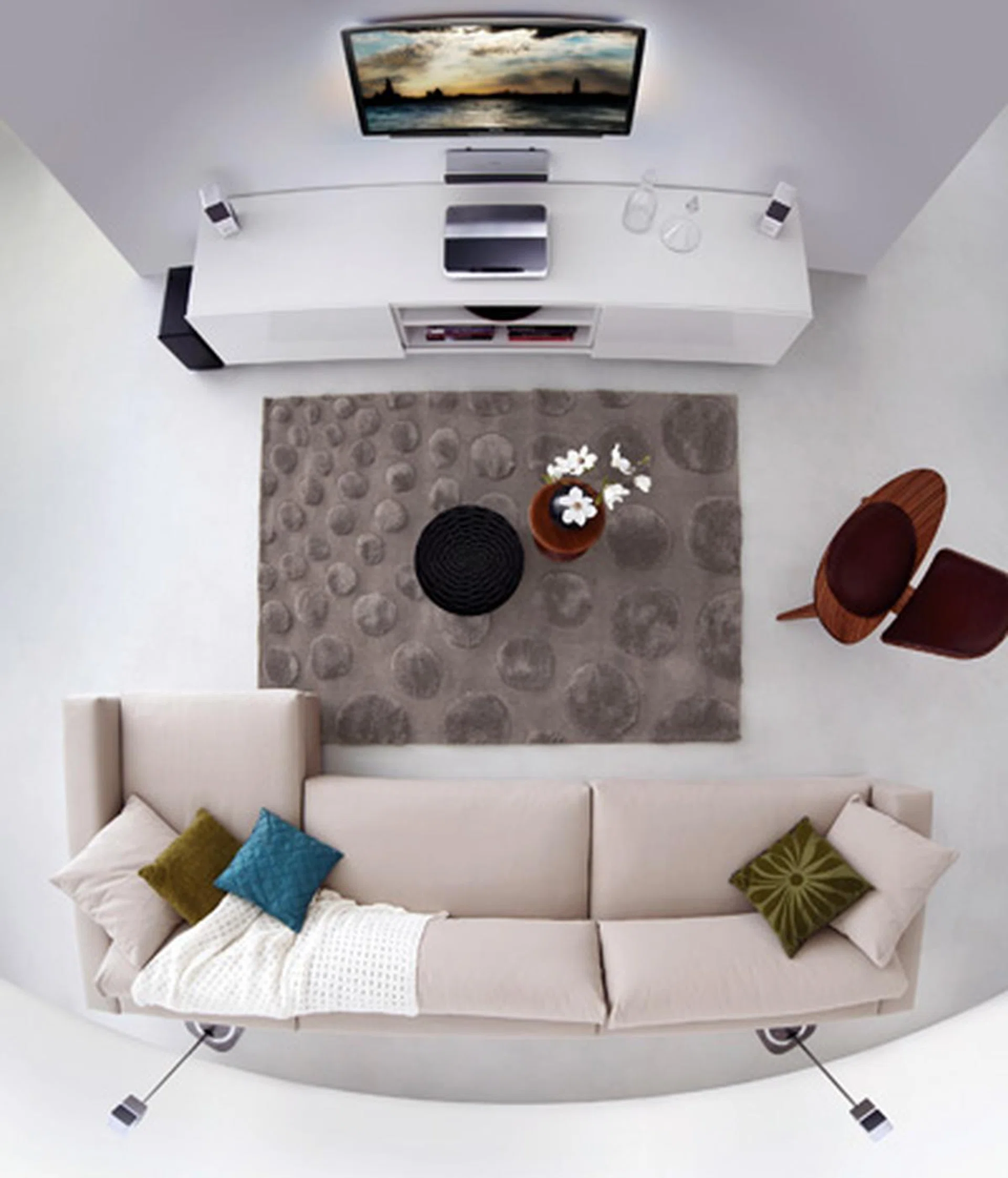 Everyone would love to have their TVs appear like a giant picture frame hanging on the wall. But if that isn't possible, the next best option is to rest the television on a cabinet. Besides, it's easier to conceal the cables this way too.  (Image source: Philips)