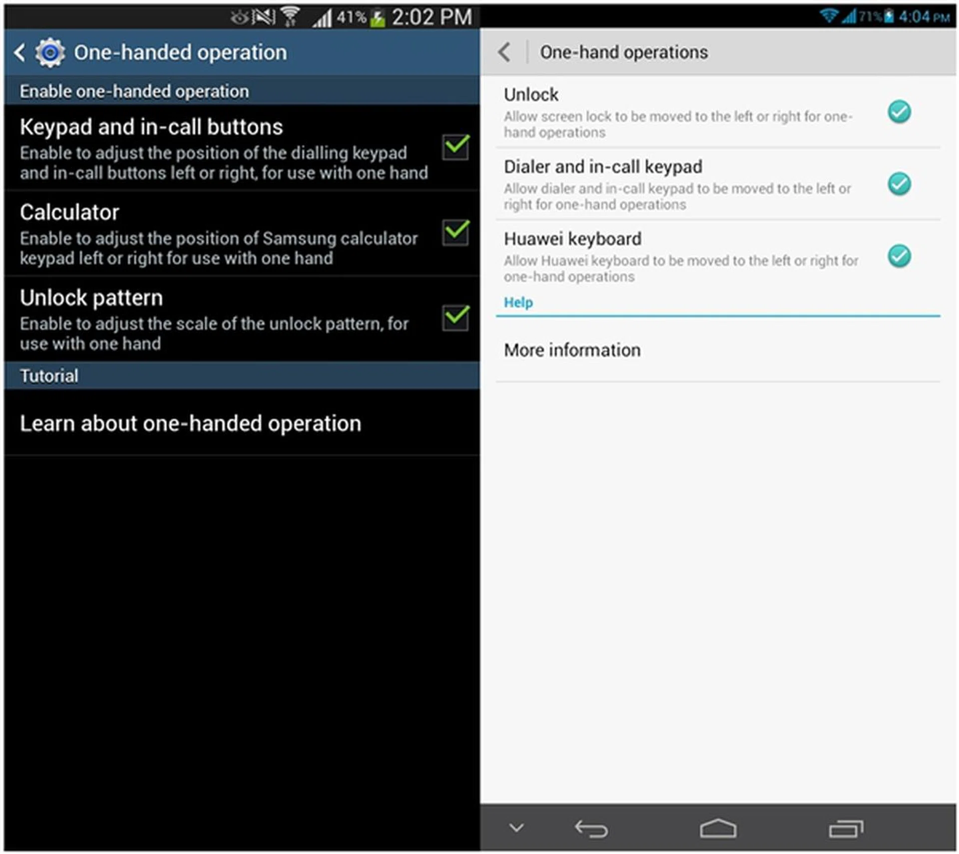 As there is no option to enable one-sided usage of the keyboard on the Samsung Galaxy Mega with LTE (left), you have to use two hands to type in comfort.