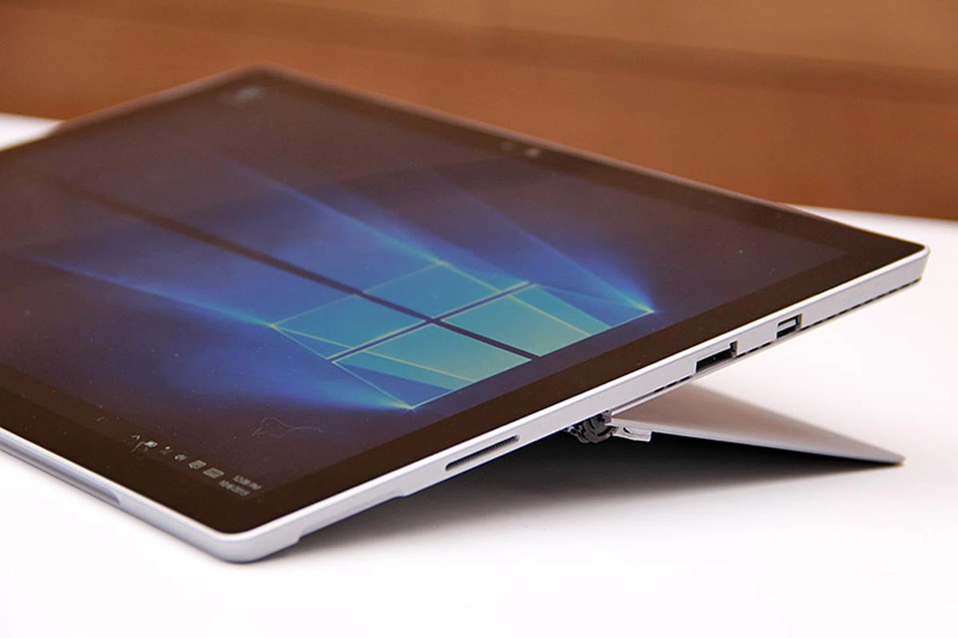 The Surface Pro 4 is remarkable thin and has an integrated kickstand.