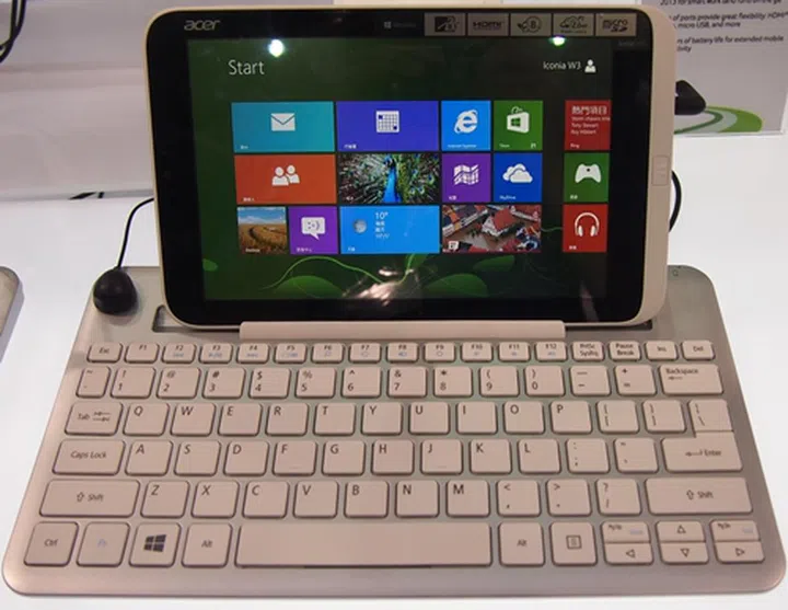 The Acer Iconia W3 can dock into an optional Bluetooth keyboard that is about the same size as the one found on 13.3-inch notebooks.