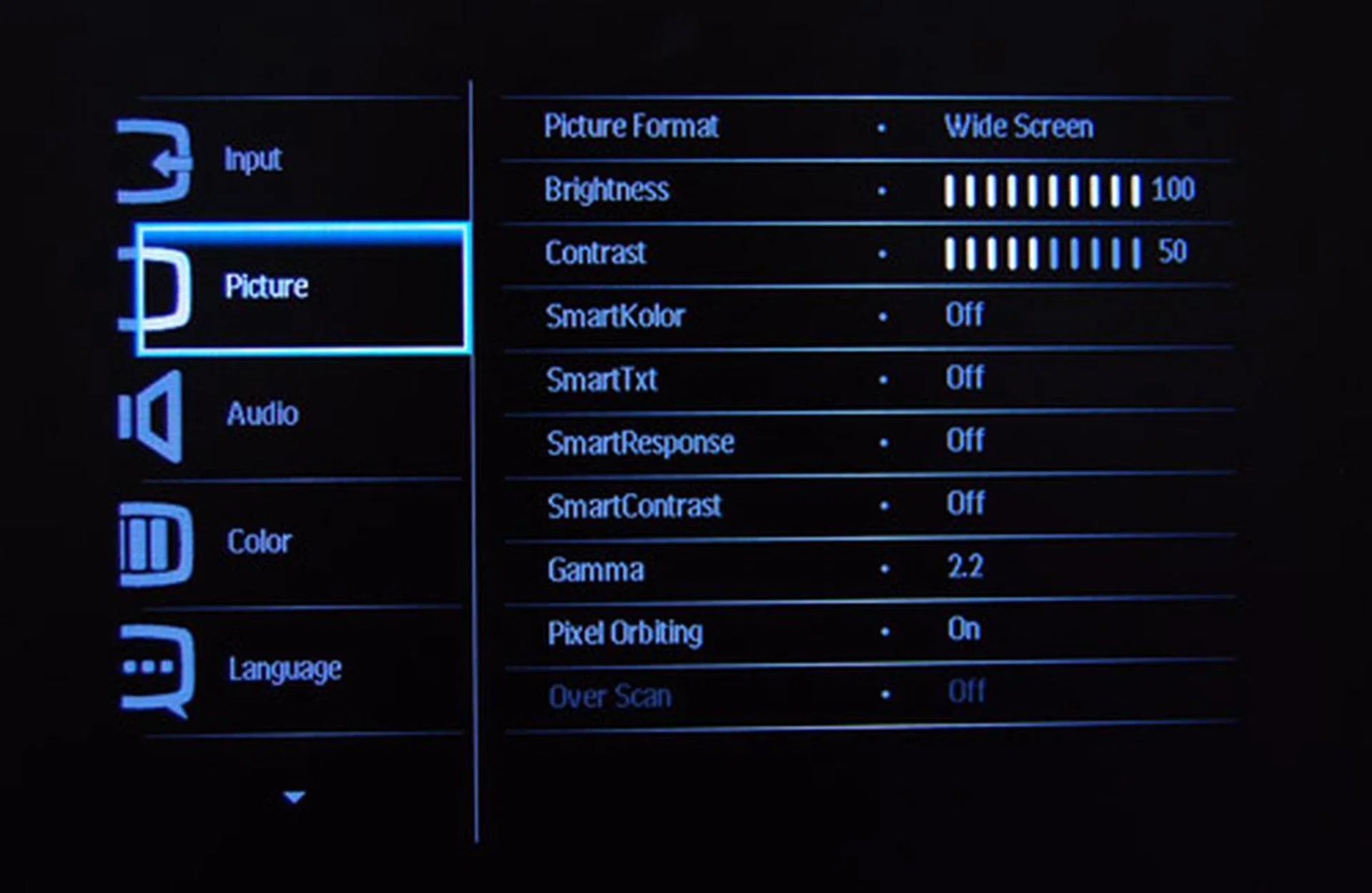 A whole host of other "Smart" settings are found under the Picture section of the OSD.
