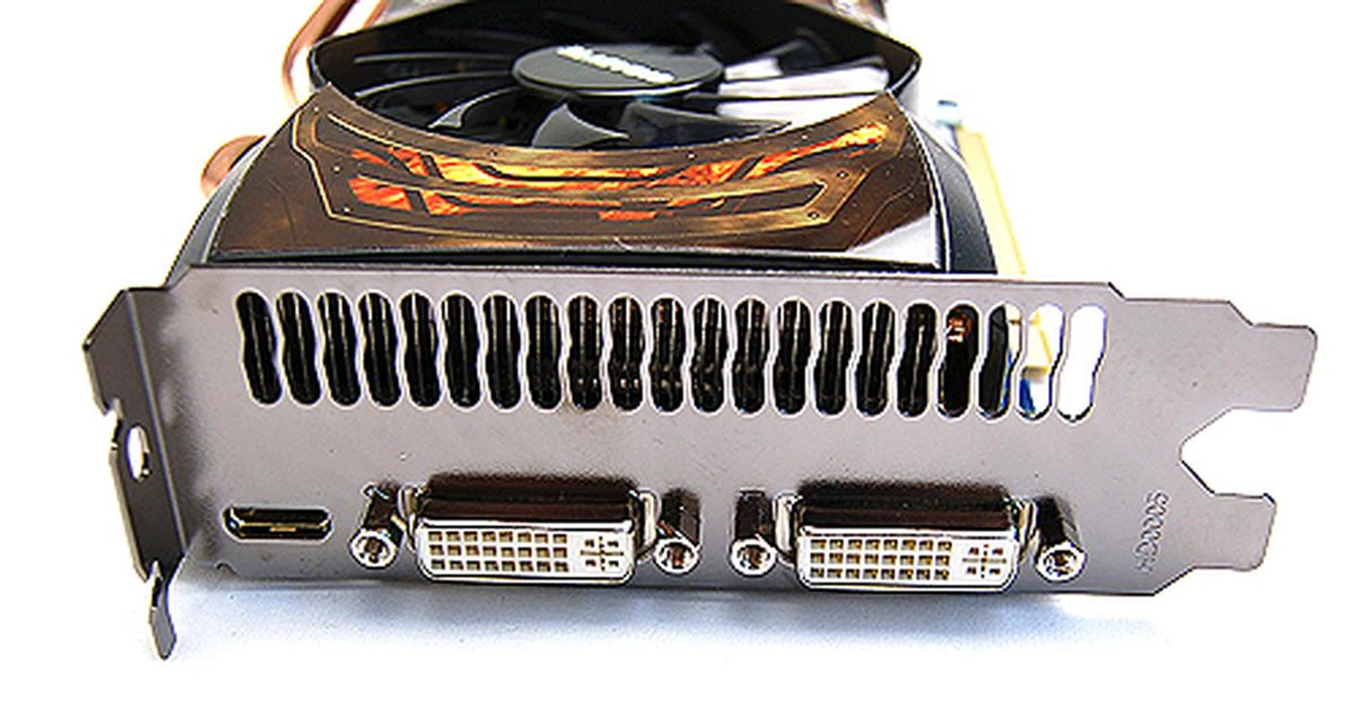 The card has the usual twin DVI ports and single mini-HDMI port found on reference GeForce GTX 560 Ti cards.