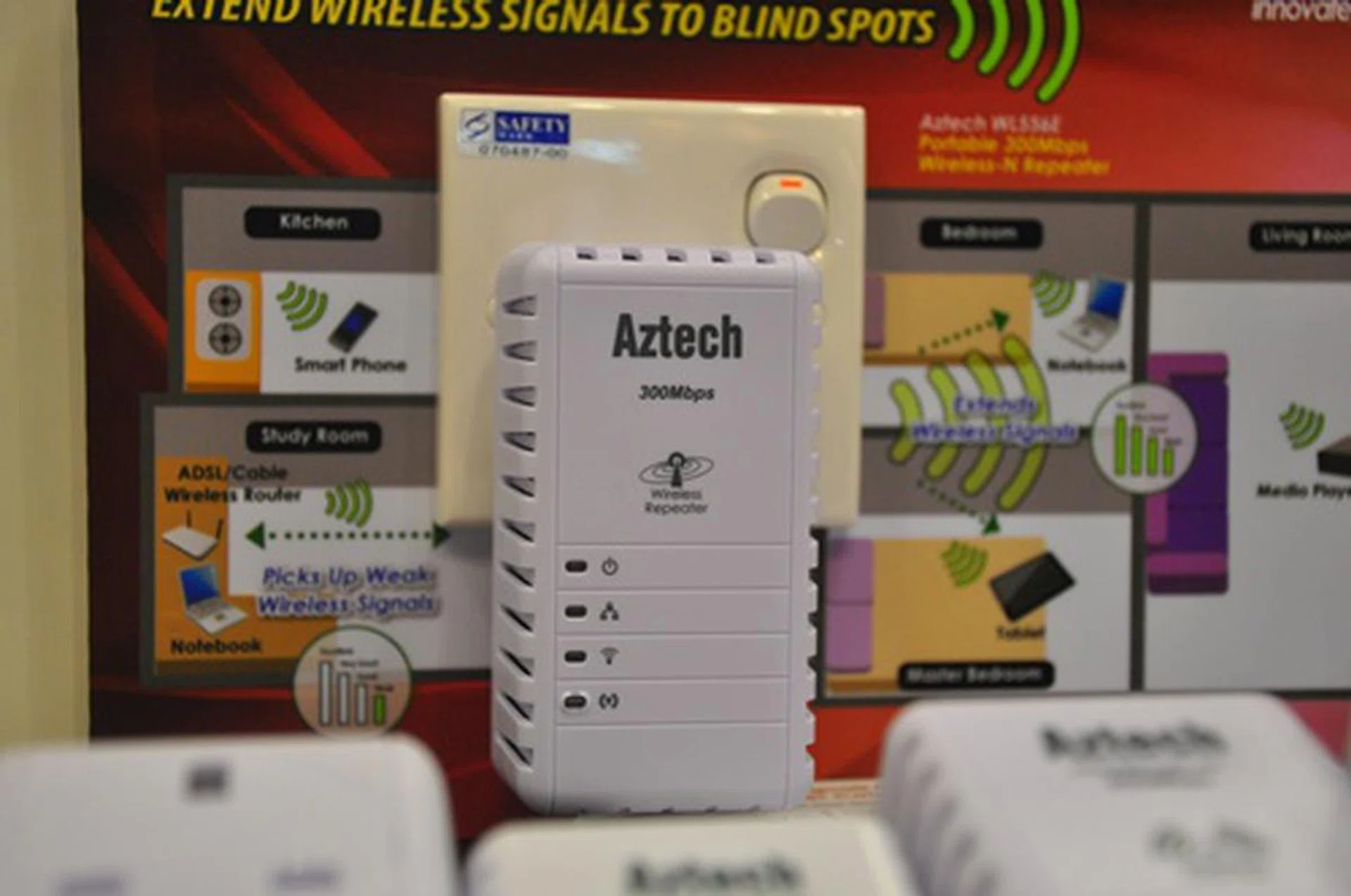 Blind spots in the kitchen? Check out the Aztech portable 300Mbps Wireless-N repeater (WL556E) which comes at only $79. 