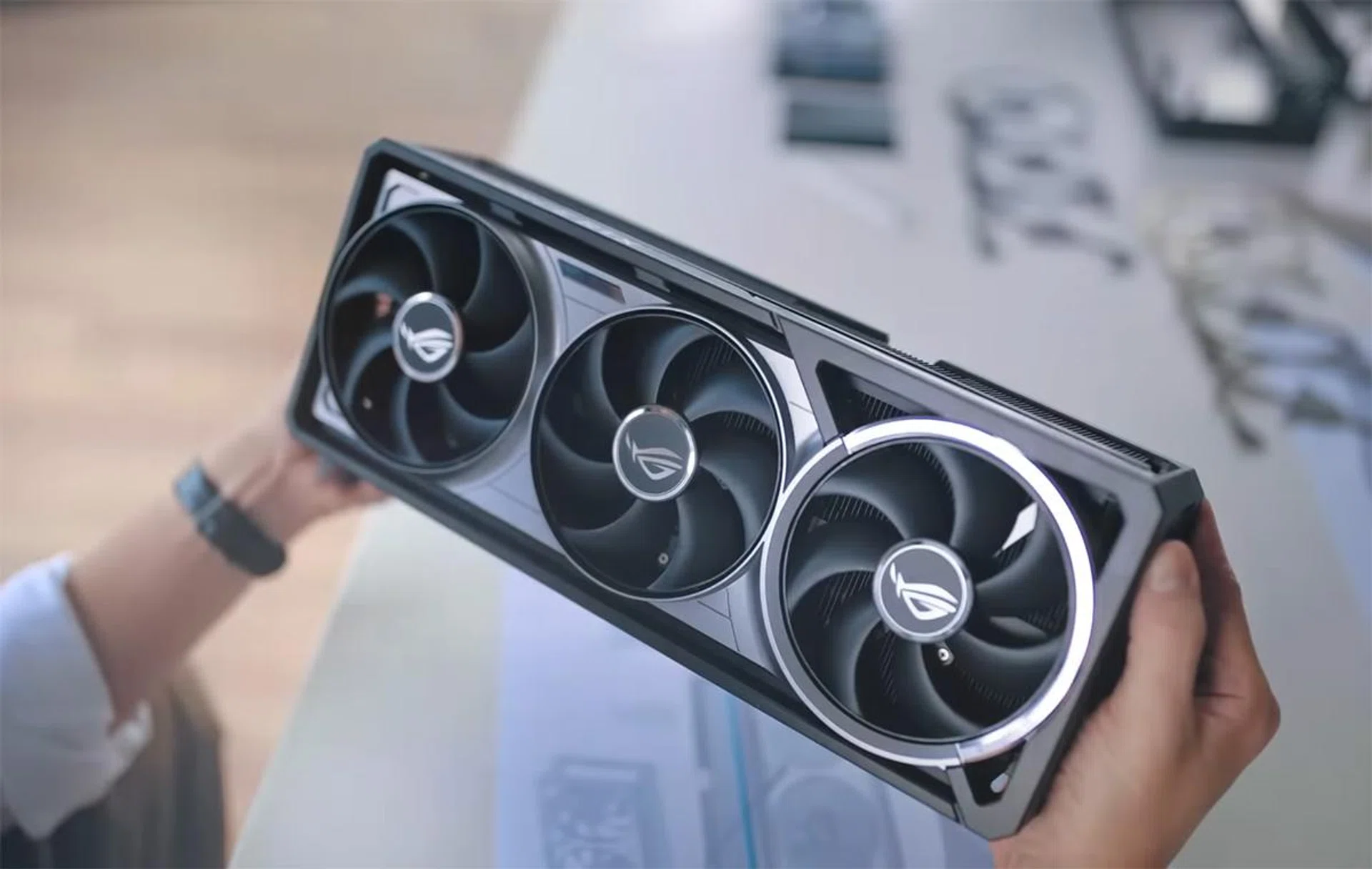 The all-new addition to ASUS's graphics card lineup, which was leaked prior to CES 2025. (YouTube Screenshot: ROG Global)