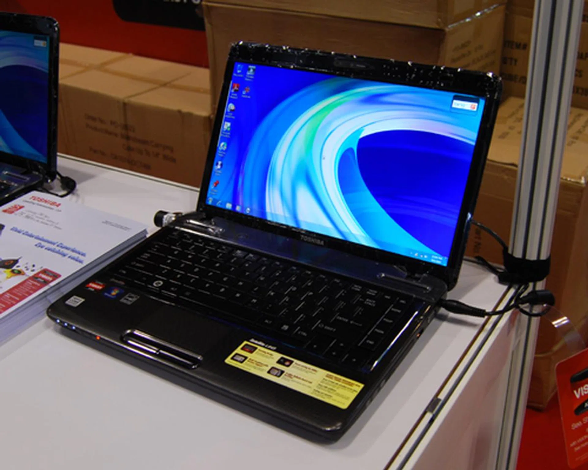 The Toshiba Satellite L645-1056X is powered by AMD's Phenom II triple-core P820 (1.8GHz) processor and loaded with Microsoft's Windows 7 Home Premium. For $1,399, other add-ons for this 14-inch notebook includes a 640GB SATA HDD and 4GB DDR3 RAM.