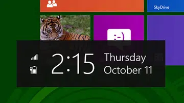 Invoking the Charms bar will also reveal a small system status interface at the bottom-left of the screen. This shows you the current time and date, and icons for Wi-Fi signal strength and battery level. However, it isn't interactive.