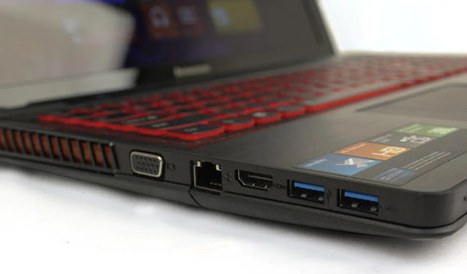 On the left of the machine, you'll find a VGA port, RJ-45 Ethernet port, HDMI port and two USB 3.0 ports.