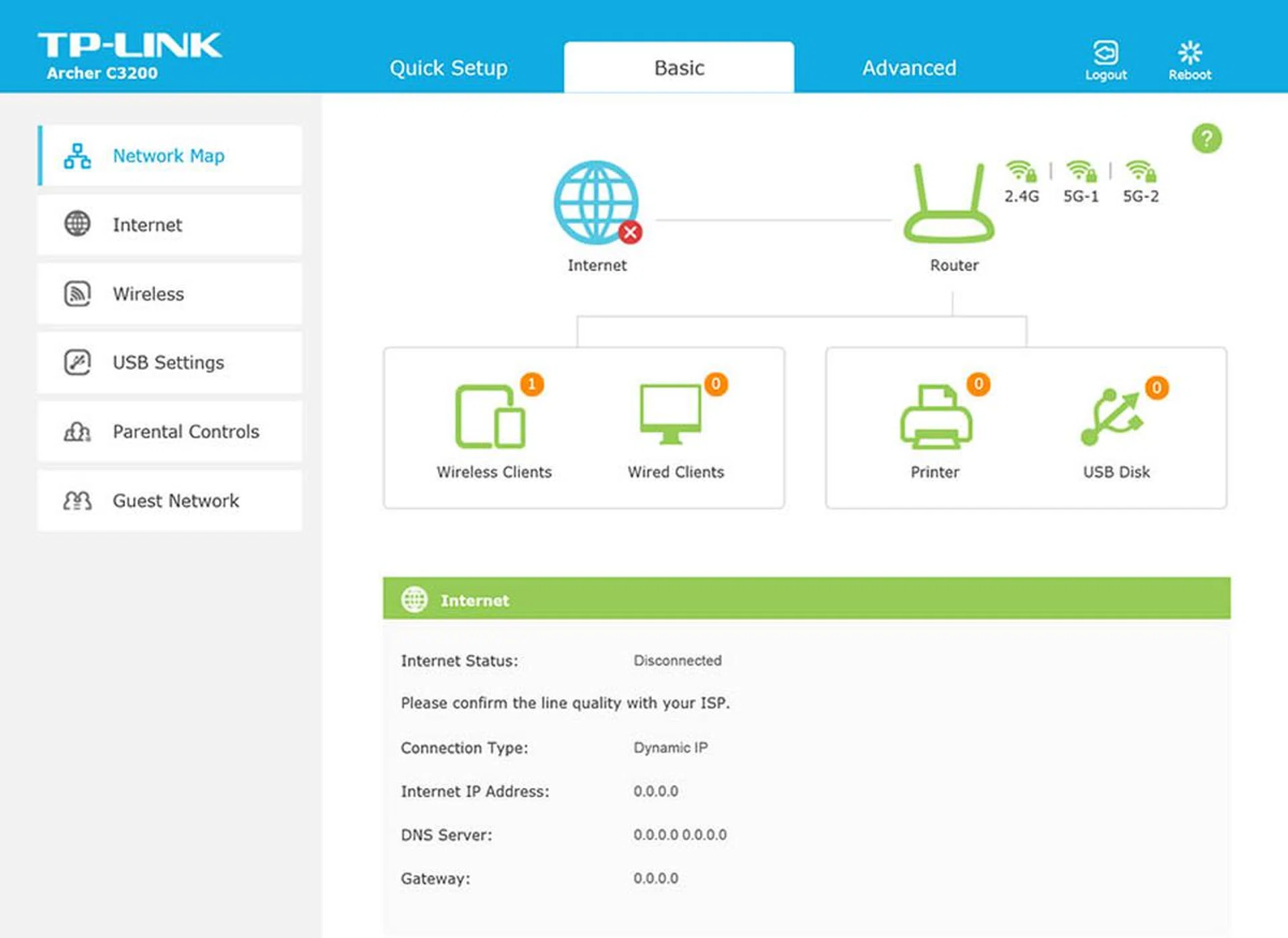 The Archer C3200's setup user interface has a refreshing color scheme and has Basic and Advanced menus to cater to different users.