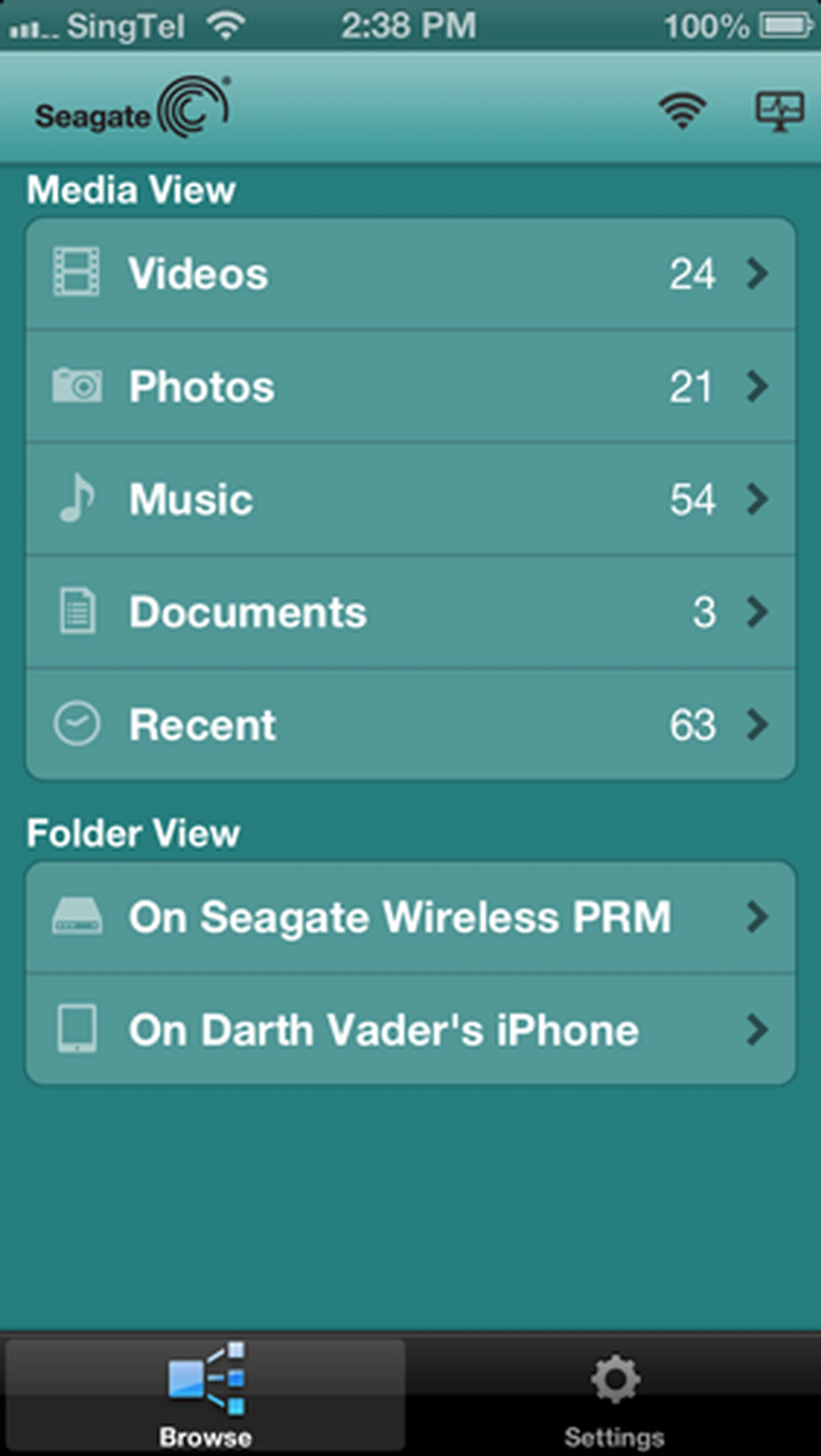 The Seagate Media app on iOS is equally easy to use. The app can recognize different content types and will automatically sort them.