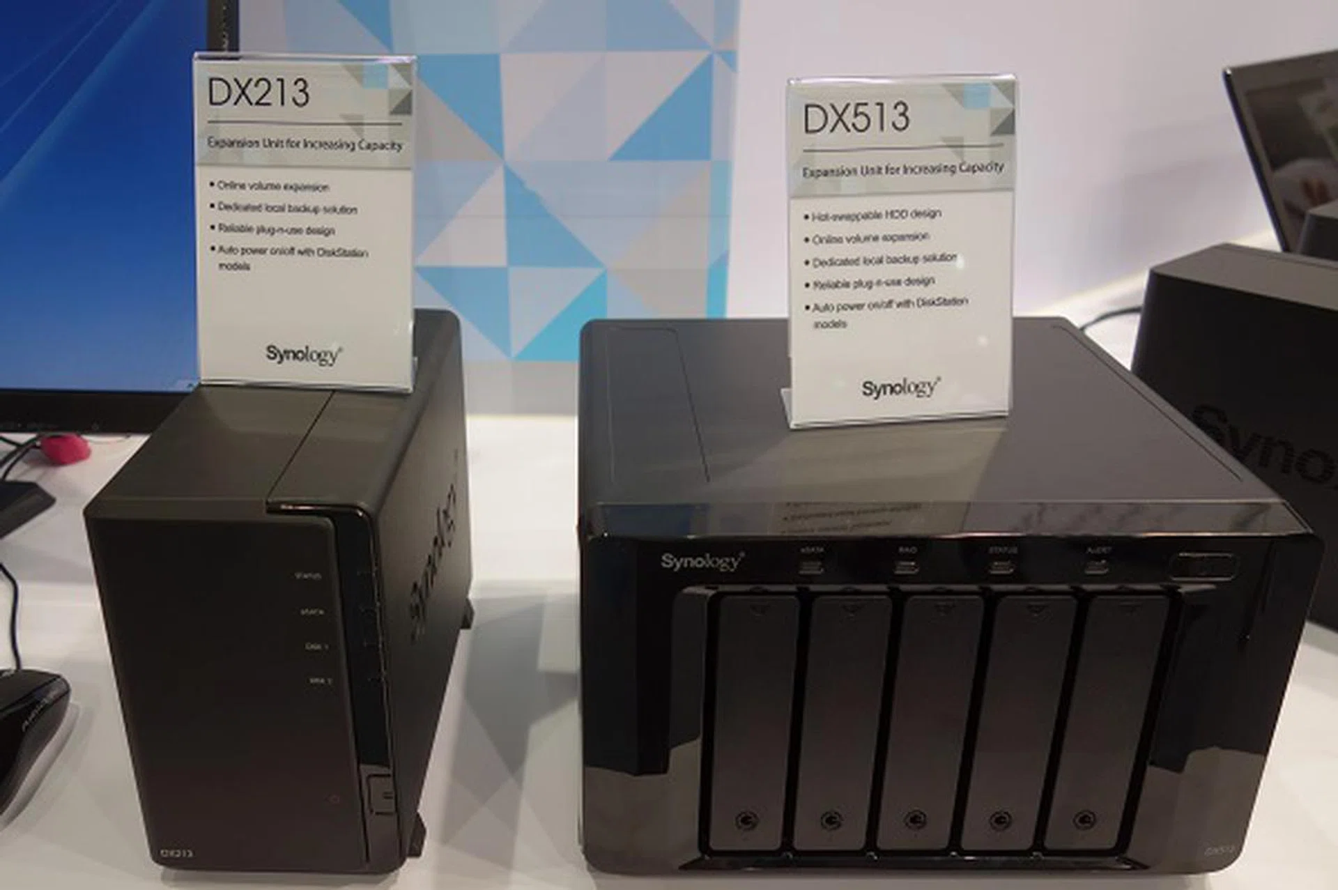The DX213 and DX513 are add-on storage boxes designed to supplement the storage capacity of your existing Synology NAS boxes.