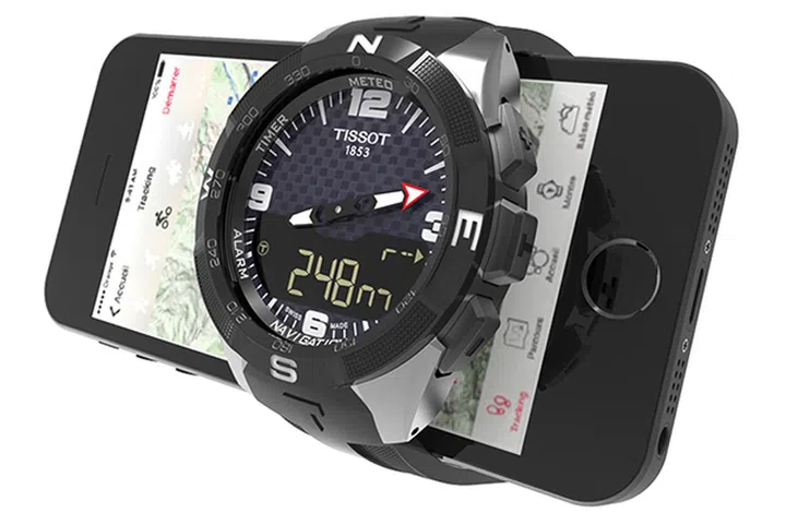 The Tissot Smart-Touch can be paired with a smartphone, and its hands and dial can be used for navigation. (Image Source: Tissot)