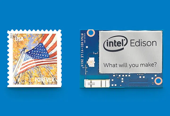 Intel Edison, only slightly larger than a postage stamp, is now available to pro makers and entrepreneurs to power small and worn devices.