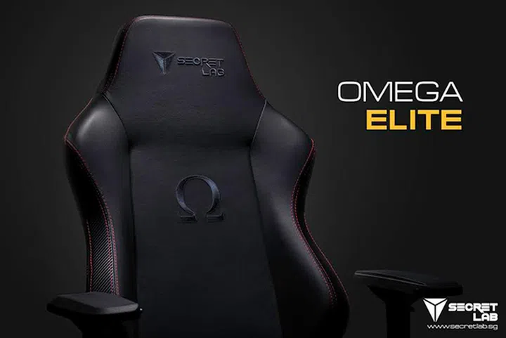 The Omega Elite features a new stealth blue logo stitching. (Image Source: Secretlab)