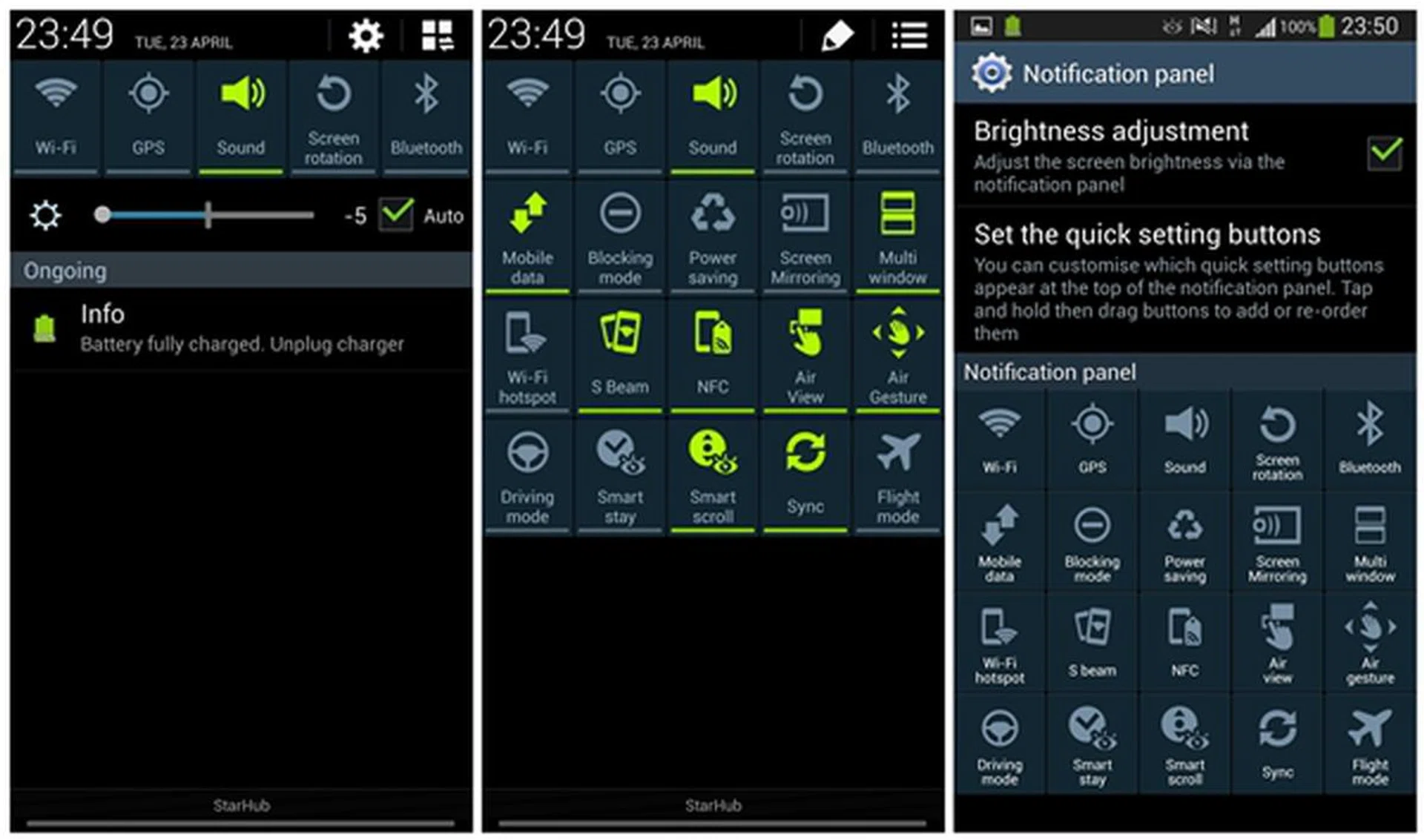 Notification panel and toggles.