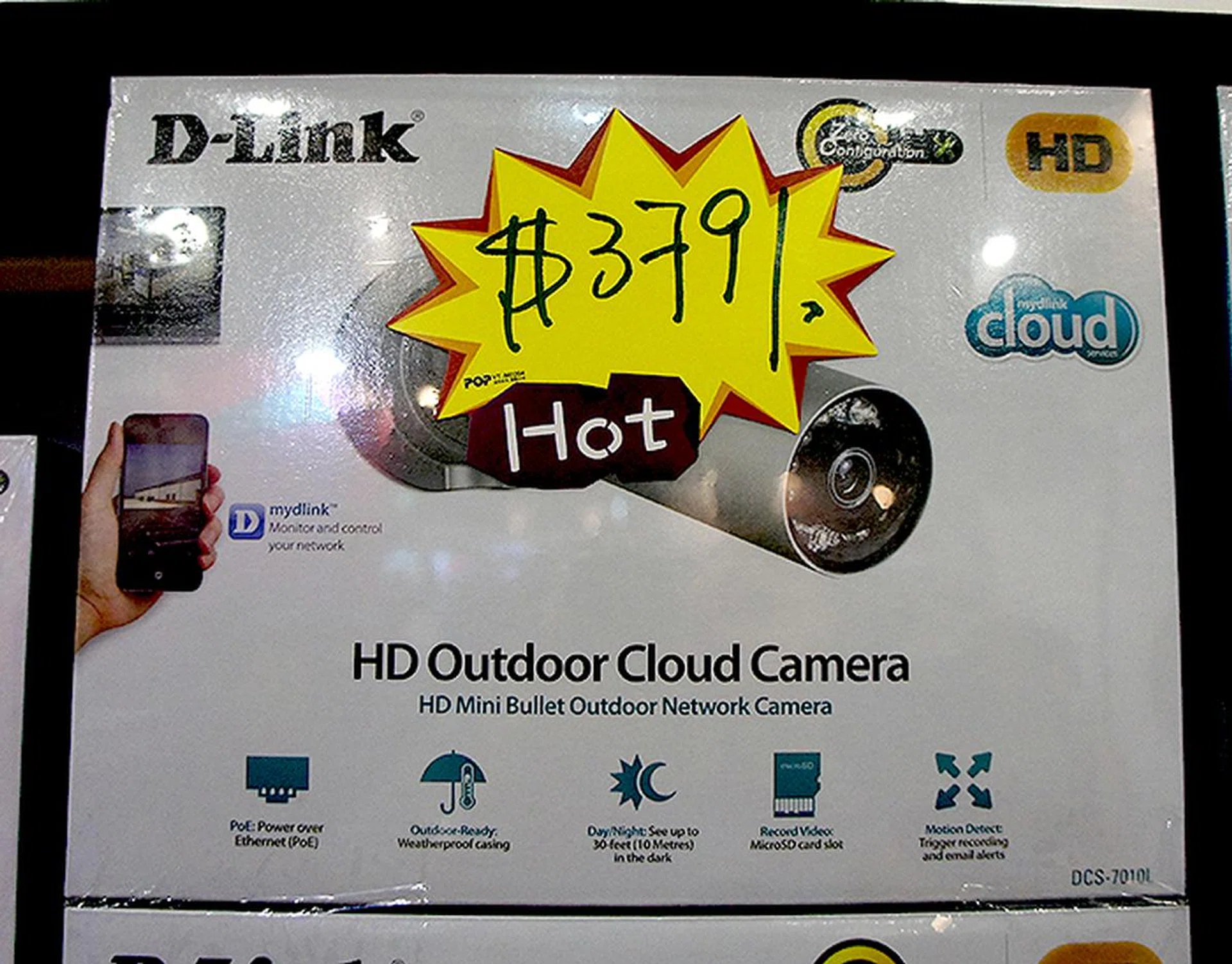 Need a high-tech outdoor security camera? The D-Link DCS-7010L records in 720p and has a waterproof casing and motion detectors. Price? The picture says it all.