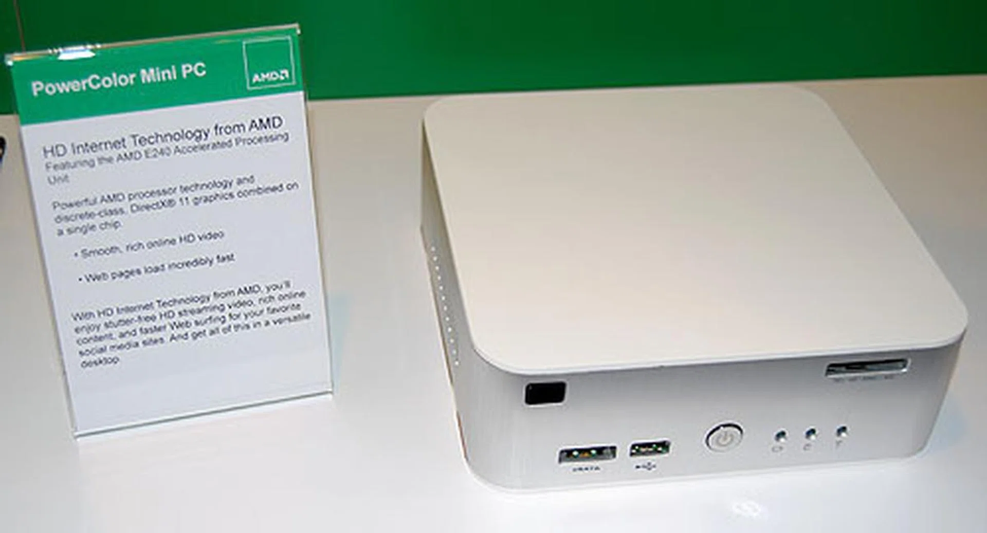 It's only a small step from having the mini-ITX boards to building a complete barebones system like this PowerColor Mini PC. Small and light, not to mention quiet, it's suitable as a media center system.