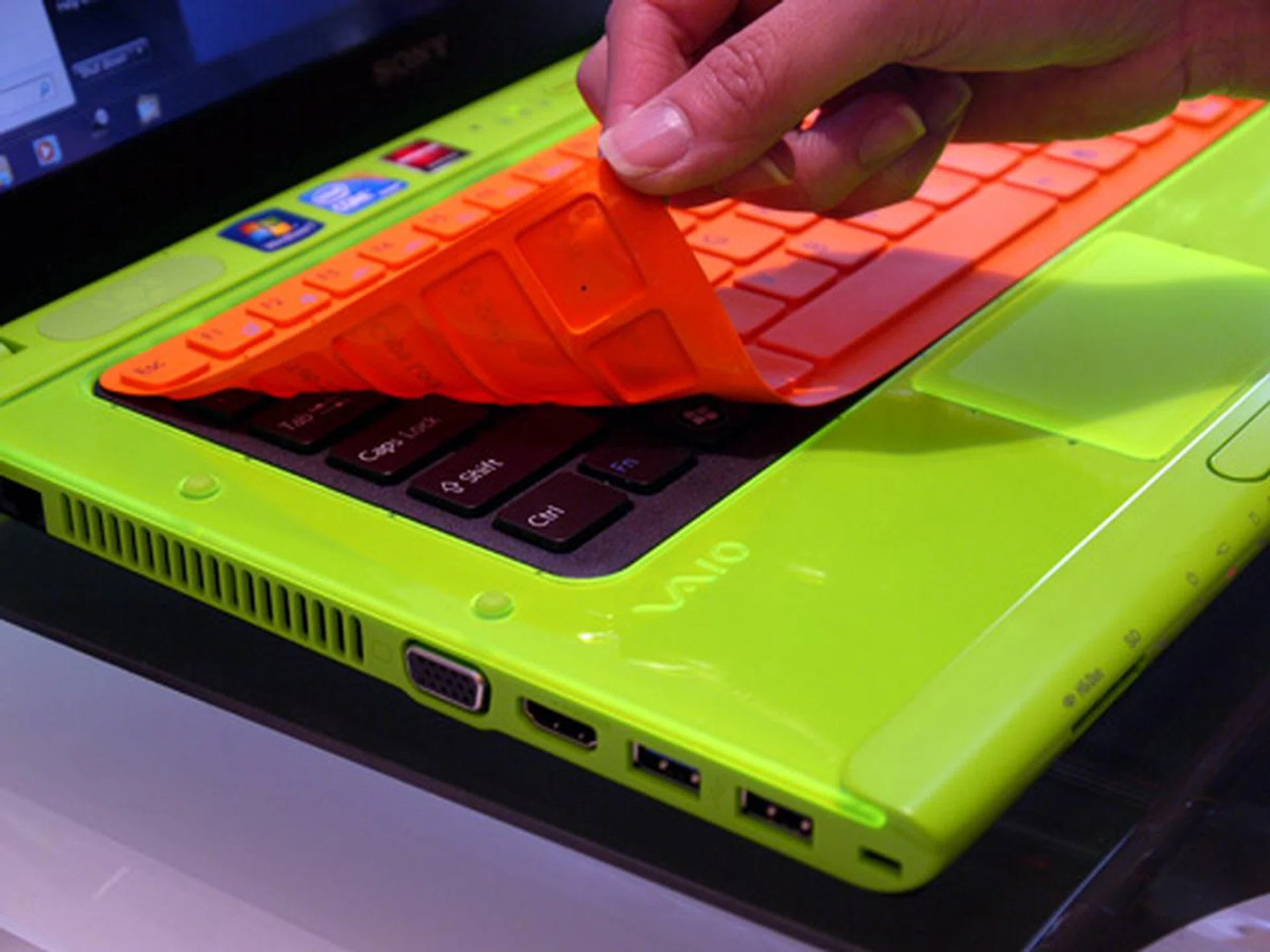 By the way, if the VAIO C's colors aren't garish enough for you, there's always a handy keyboard skin you can slap on to raise the funk.