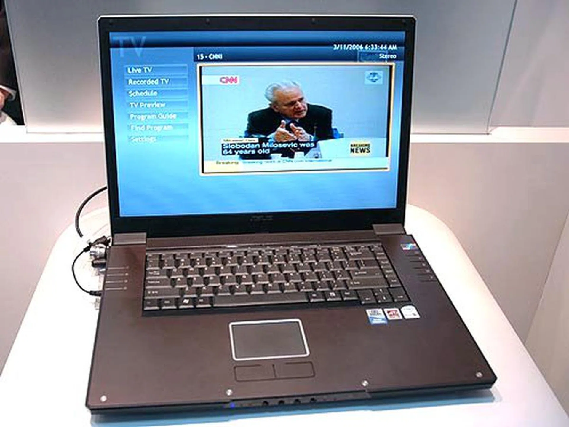 The new W2J notebook is based on the new Intel Napa platform and it comes with an Intel Core Duo processor ranging from T2300 to T2600. Based on the mobile Intel 945PM Express chipset, the notebook is equipped with a 15.4-inch color shine LCD and an ATI Mobility Radeon X1600 256MB graphics chip. There are two models to the W2J, one with an analog TV receiver (W2Jb) and one with DVB-T receiver (W2Jc).