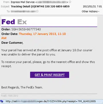 Example of a FedEx email (Image source: Symantec)