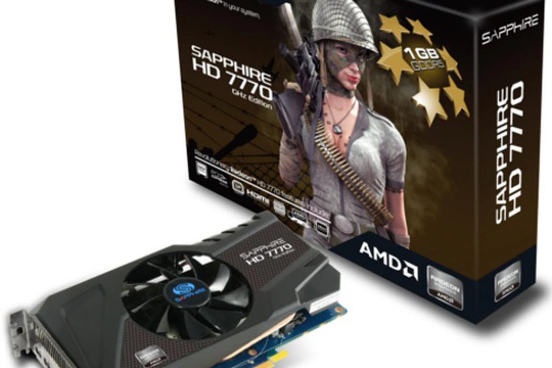 Sapphire HD 7770 GHz Edition 1GB GDDR5<br>
Core Clock: 1000MHz<br>
Memory Clock: 4500MHz