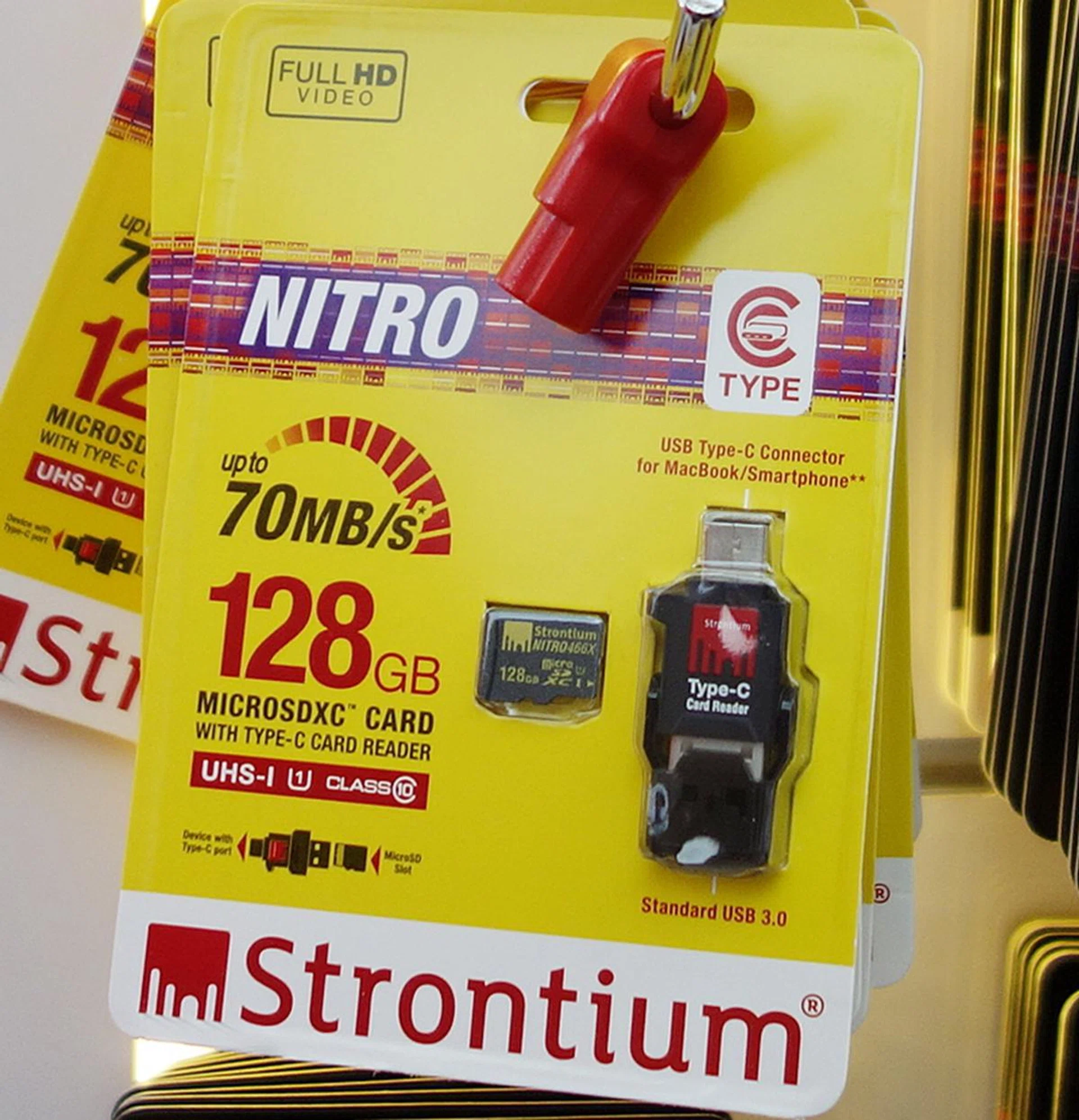 The Strontium UHS-I microSDXC card now comes with a Type-C card reader. The 128GB version is priced at $125 (UP: $199) and the 64GB version is retailing at $52 (UP: $79).