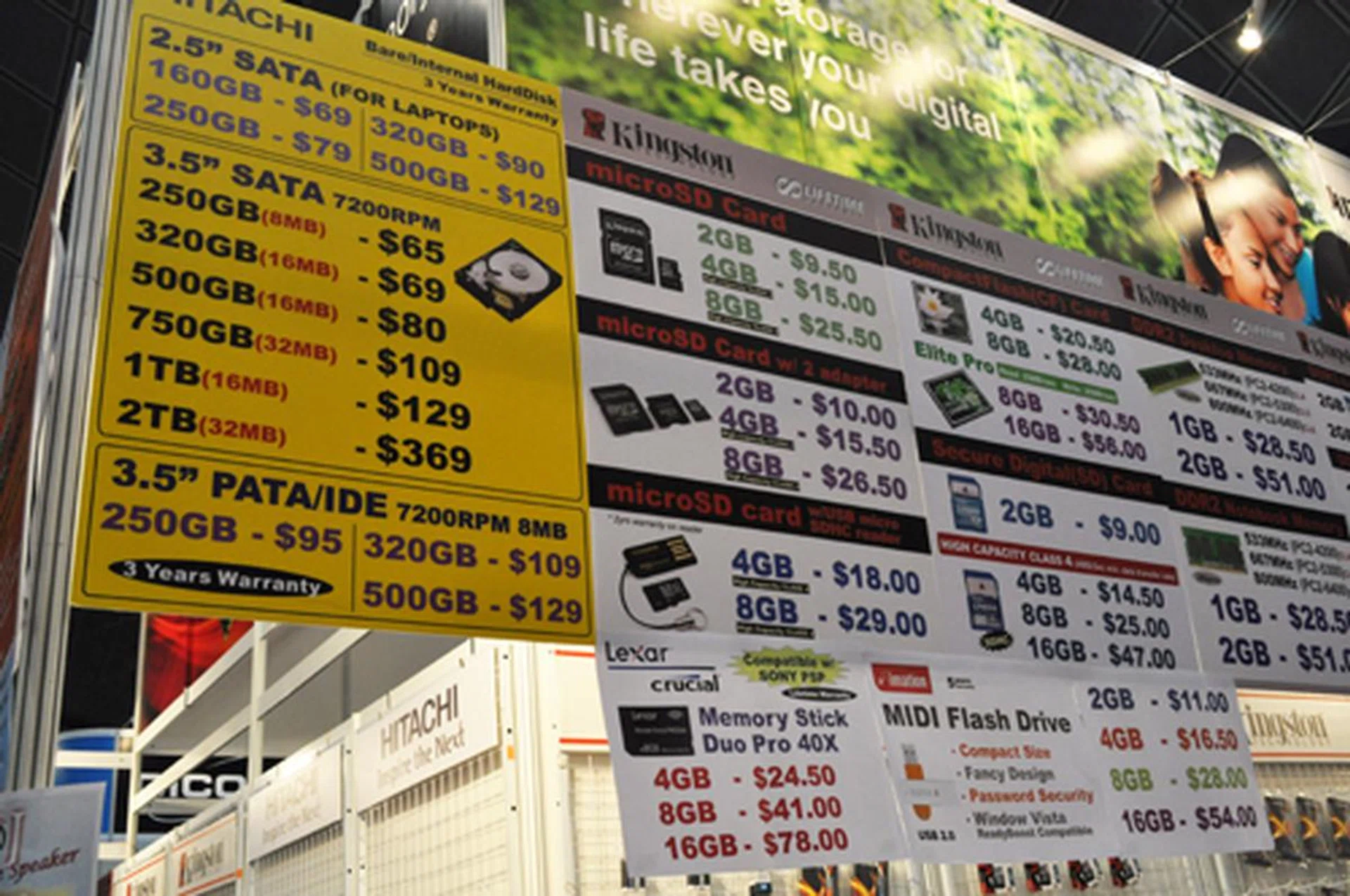 Hitachi 500GB 2.5" SATA laptop
HDDs are going for $129, while 3.5" SATA 7200RPM 2TB HDDs are at $369.
