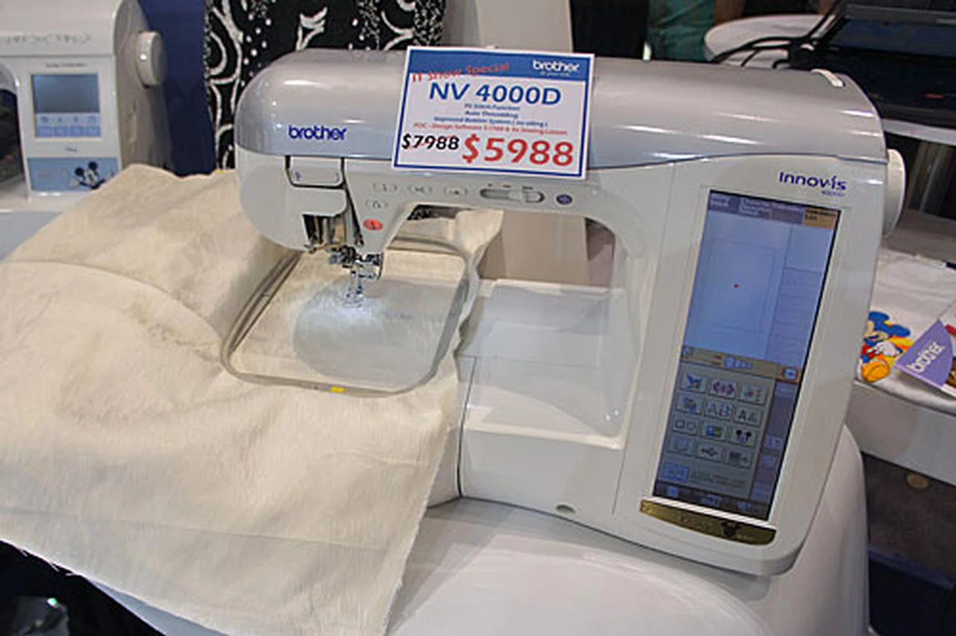 The NV-4000D is a high-end sewing machine that boosts 1200 stitch patterns, Brother’s Auto Thread Tension technology, and 134 embroidery Disney characters. It can be yours for $5988 (usual price is $6988).