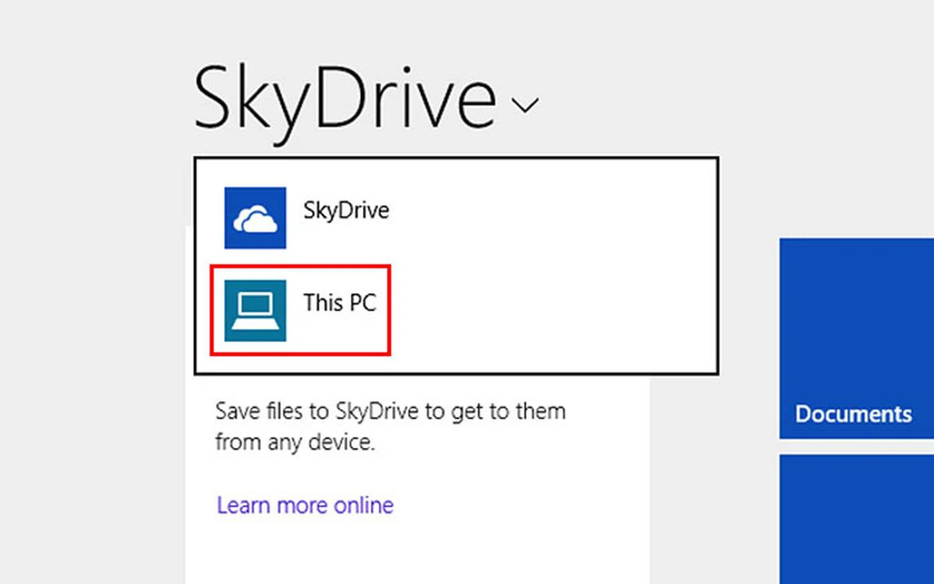 In the updated SkyDrive app on Windows 8.1, not only are you able to access your SkyDrive files that are on the cloud, but your locally stored ones as well.   