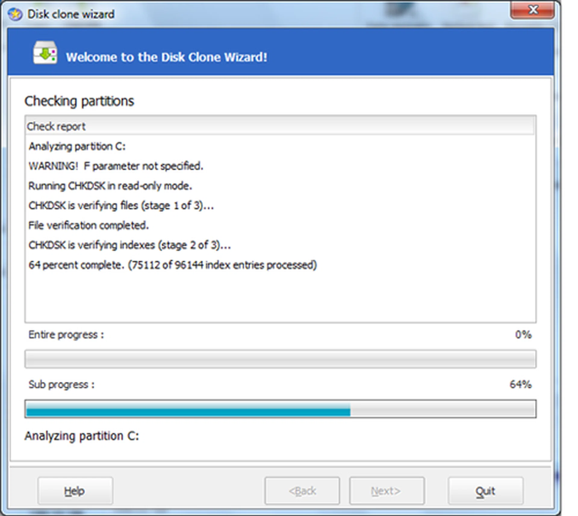 After selecting "Copy Disk", the software will check your drive for errors.