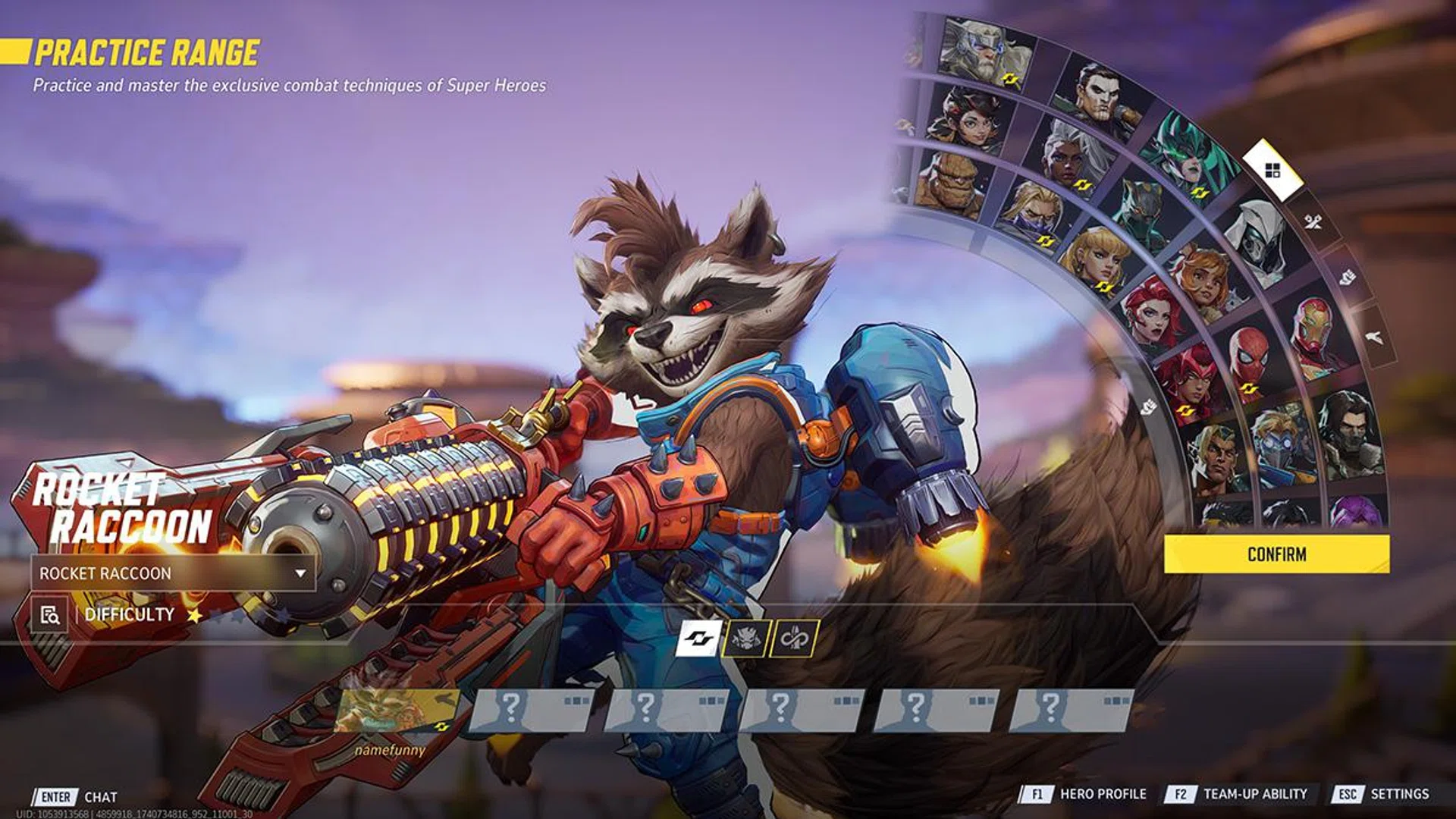 The character select screen, with categories for tanks, damage dealers and support. 
