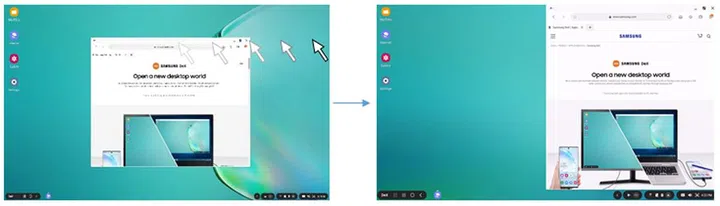 You can now use the mouse to divide and snap apps to the sides of the screen. (Image: Samsung DeX community.)