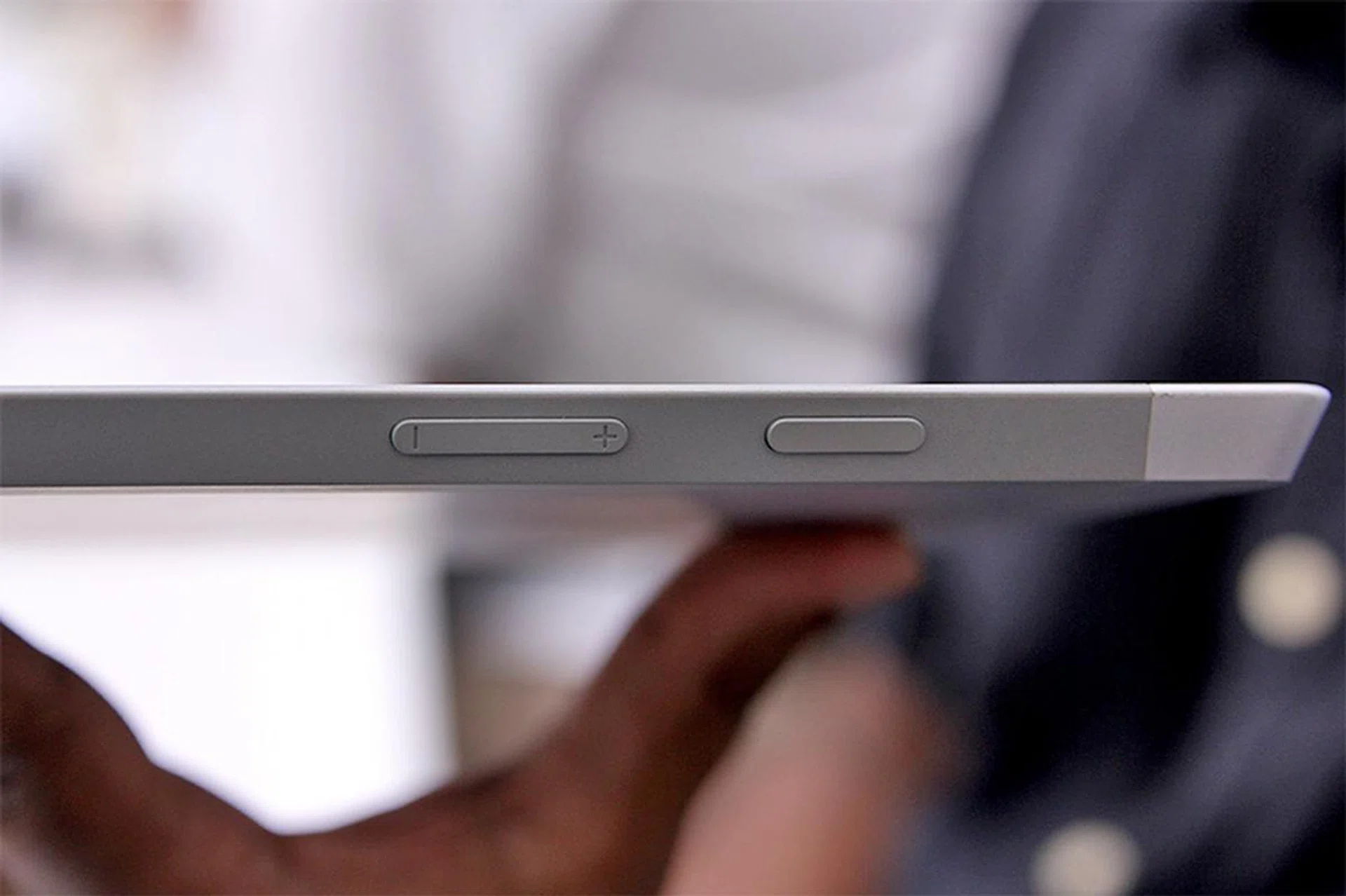 The power and volume control buttons are found along the top of the tablet.