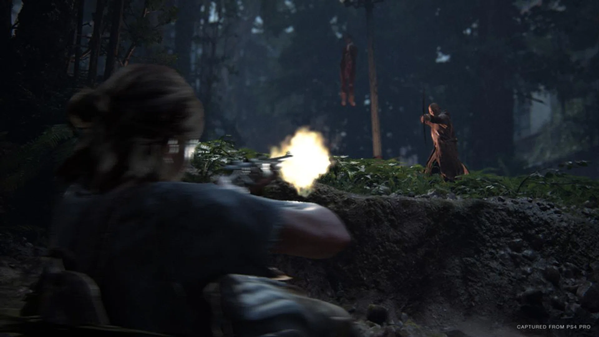 The cultists are formidable opponents. They whistle to each other to communicate, instead of speaking. They wield unique melee weapons, and fire arrows that Ellie has to snap off herself. If she doesn't, those arrows act like poison in her body - slowly doing damage over time. | Image: Sony Interactive Entertainment