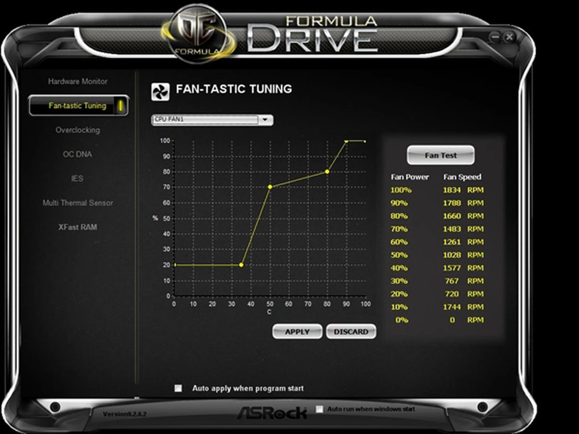 The points on the graph are adjustable; this allows the user to set the required fan RPM at different temperature points. One usage of this control utility is to tune the noise levels generated by all the cooling fans inside the system's chassis.