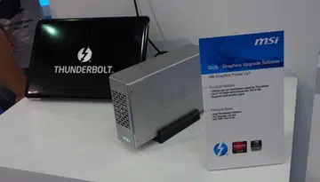 The GUS setup comprises a MacBook connected to the MSI GUS. According to the spokesperson, the enclosure houses a Radeon HD 7850 graphics card.