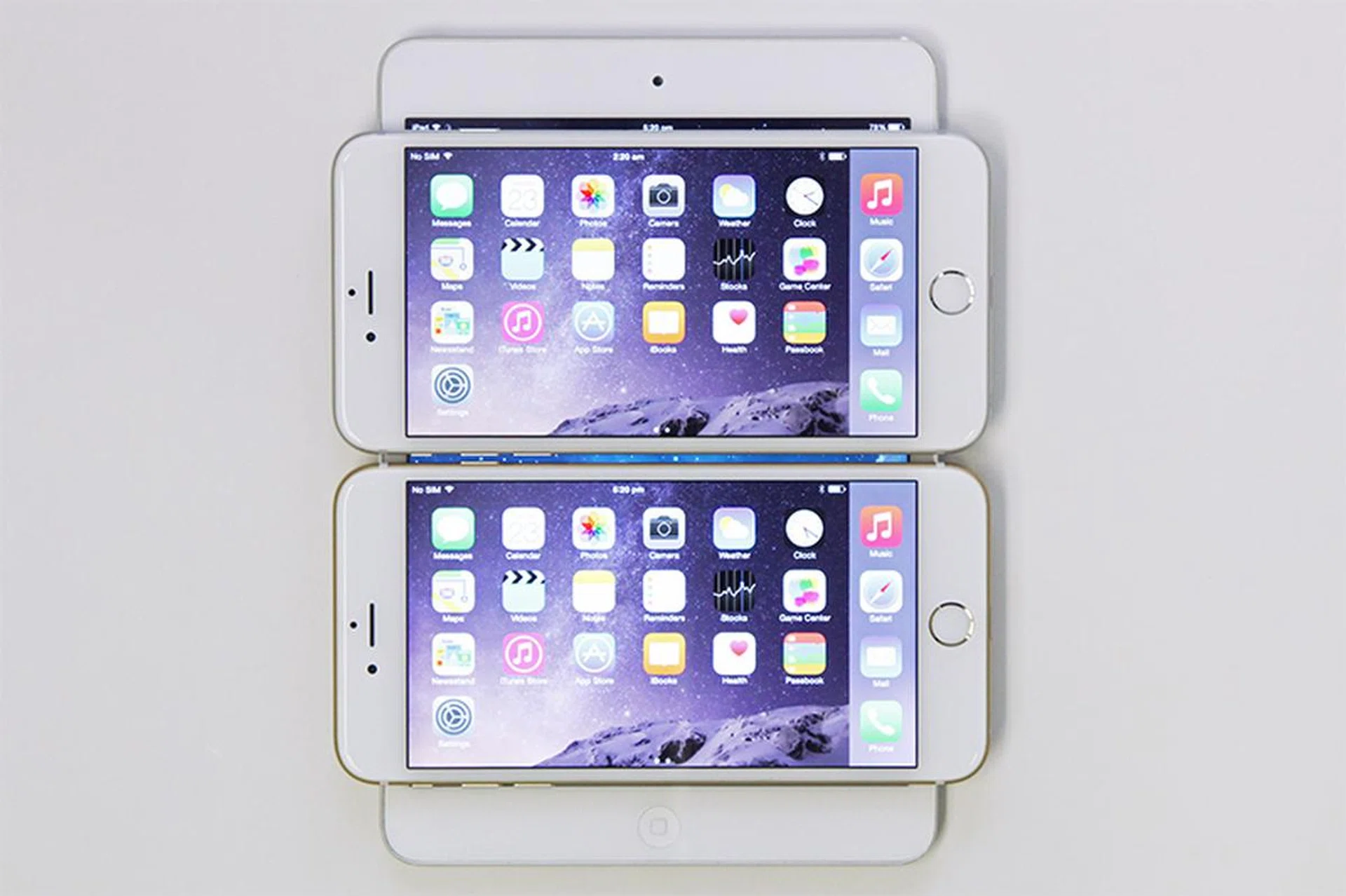 In fact, you can stack two iPhone 6 Plus screens onto the iPad min and still have some room to spare.