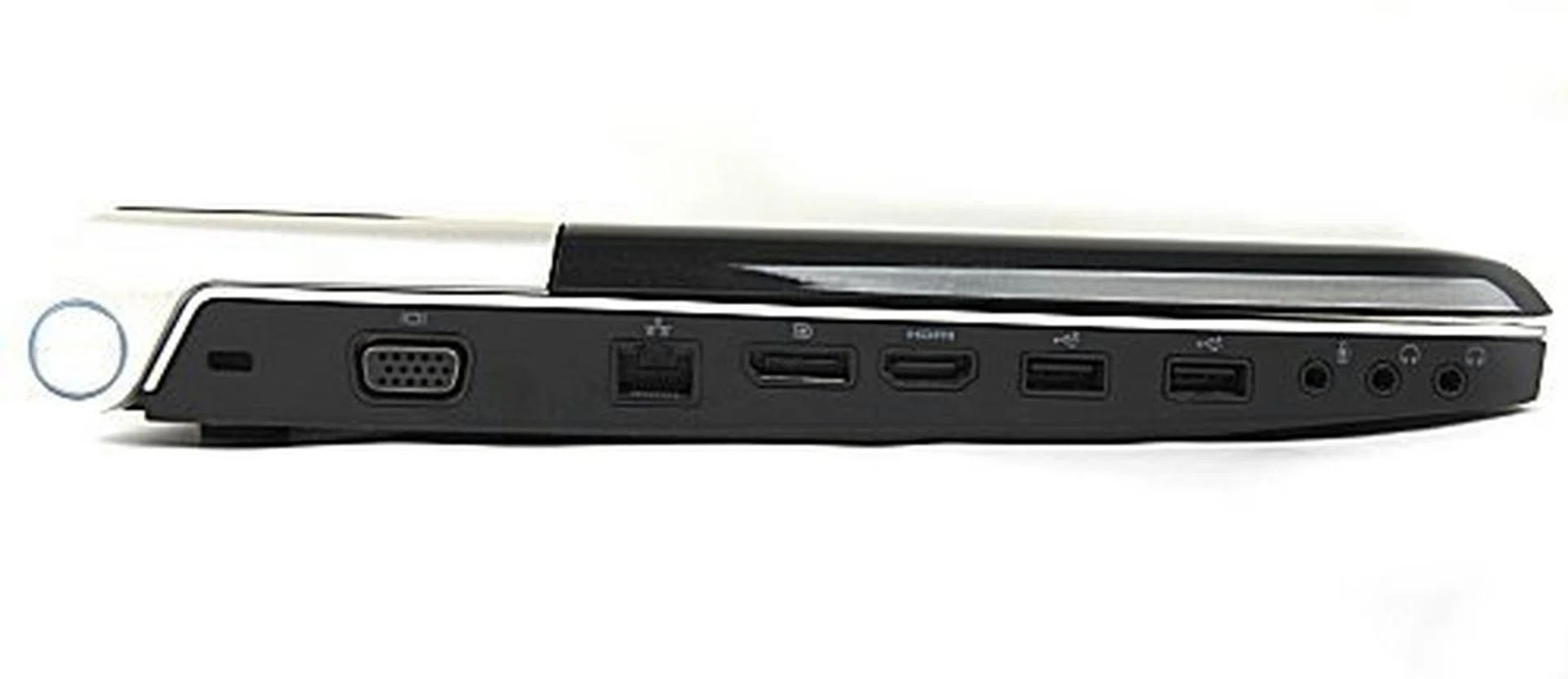 The left side of the unit are where the majority of the ports lie and this one plays hosts to the analog video out, LAN port, DisplayPort, HDMI, two USB 2.0 ports and the headphone and mic jacks.