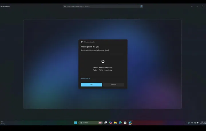 You can access Recall images using Windows Hello. Images source: Microsoft.