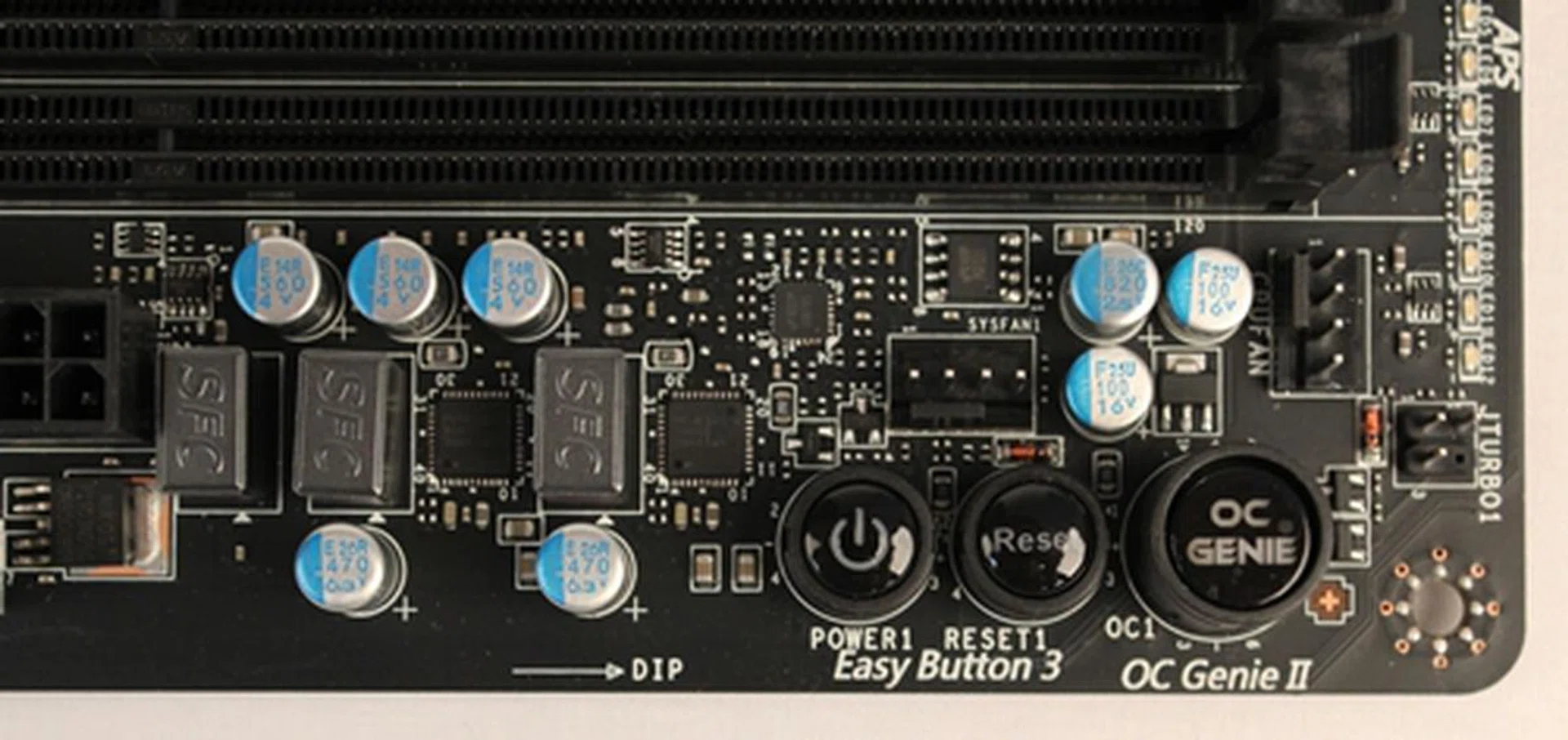 The system fan power connector and the onboard control buttons are likely to be blocked by an ODD installed within the chassis.