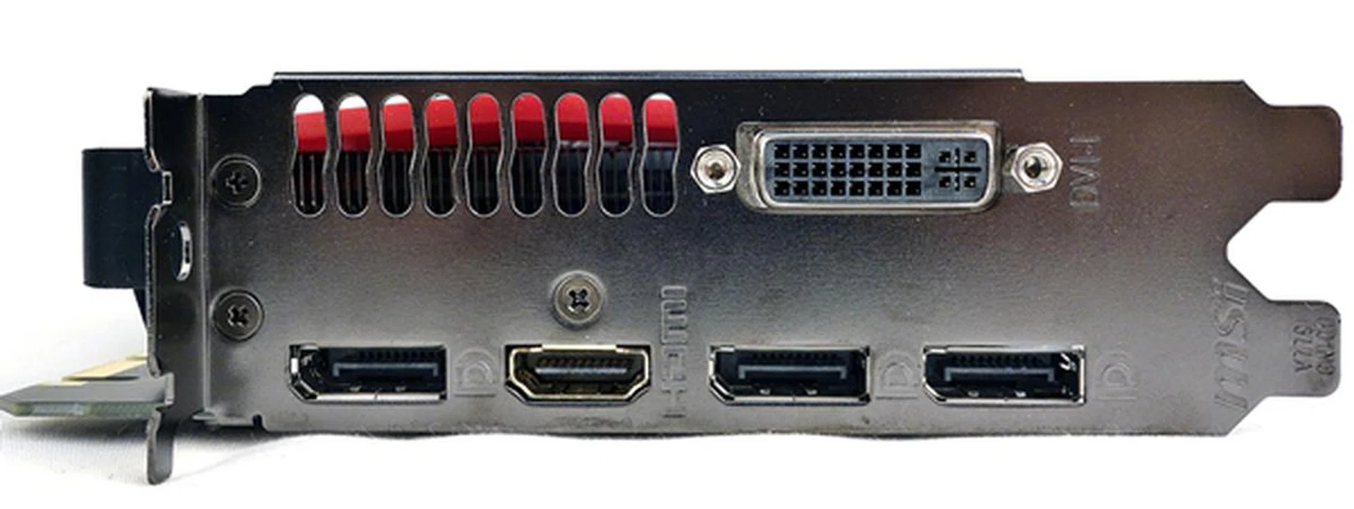 The video connectivity options include a dual-linked DVI-I port, three DisplayPort ports, and a HDMI 2.0 port